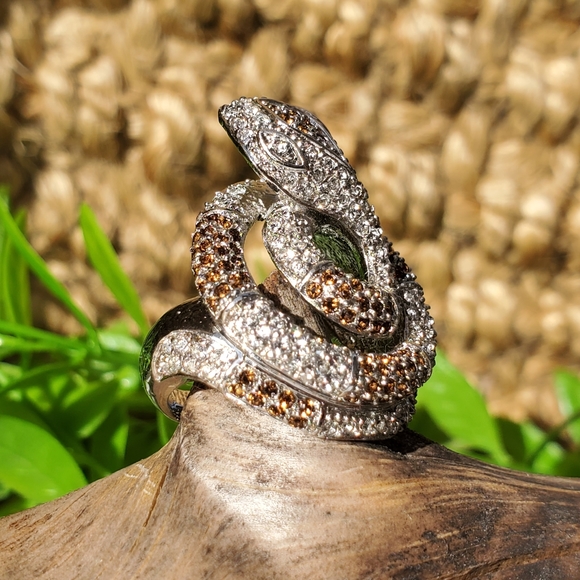 Swarovski Snake Ring w/ Rhodium Finish: Designed by Michelle Monroe - Picture 1 of 12